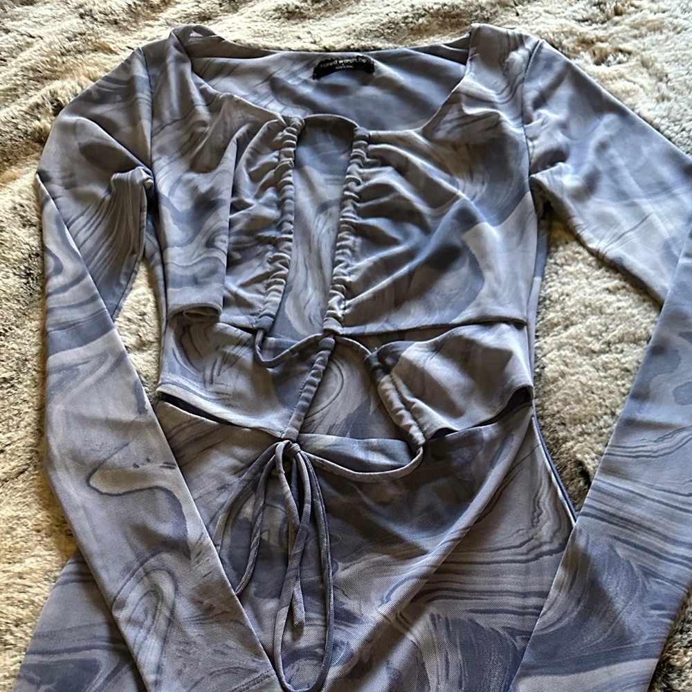 Naked Wardrobe denim blue mesh mini dress
